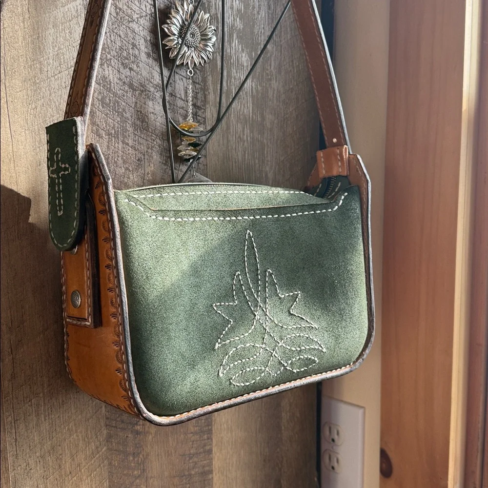 Green Suede Shoulder Bag - Picture 2 of 7